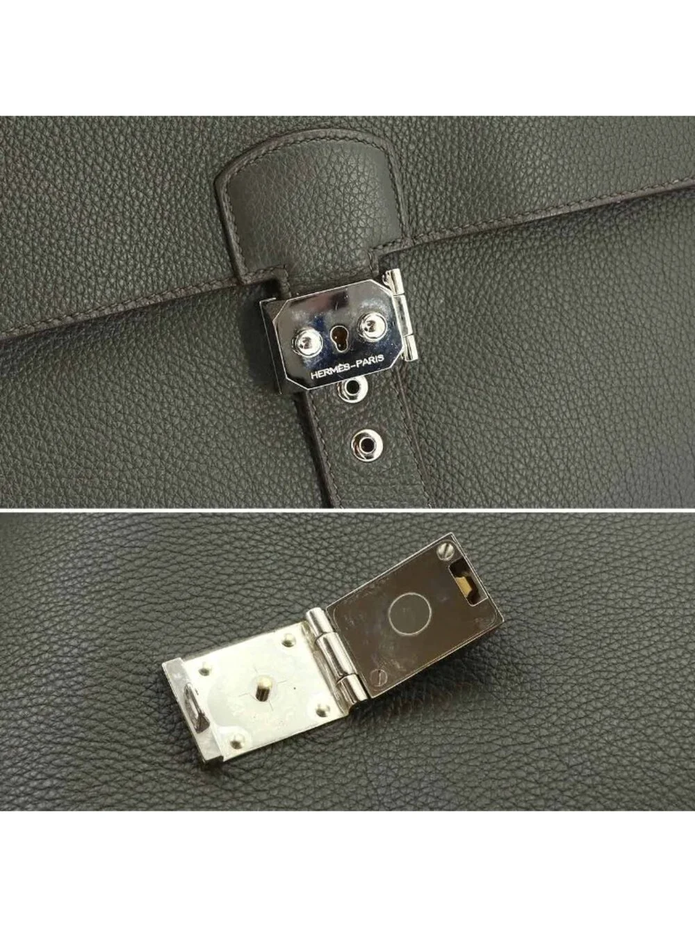 Hermes Sac a Depeche 41 Briefcase Business Togo Vert Grease Etoupe